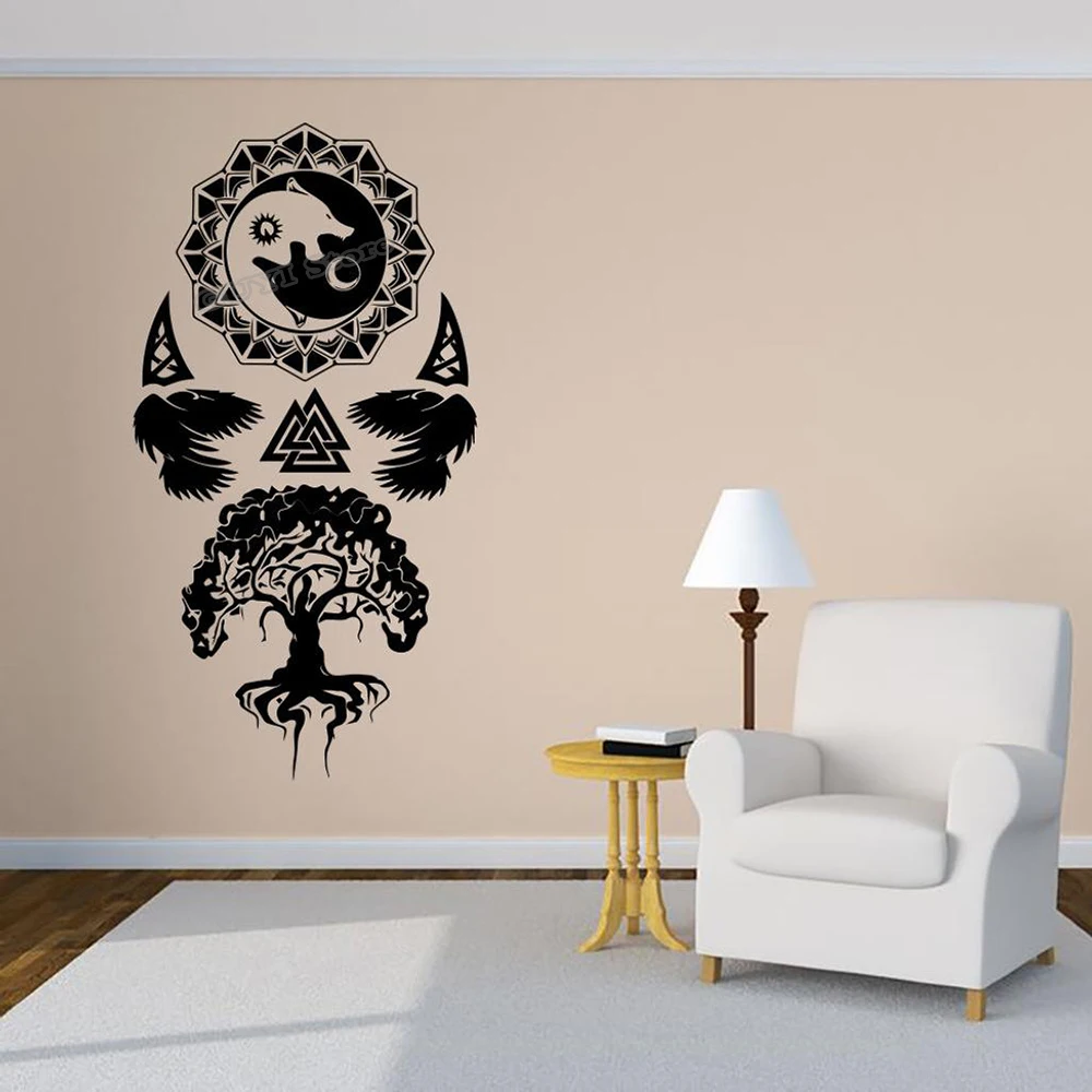 

Vinyl Wall Decal Fenrir Wolf Yggdrasil Scandinavian Norse Mythology Wall Sticker for Home Bedroom Living Room Decor Mural B510