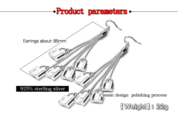Новые Модные Простые Стильные женские серебряные серьги с кисточками кулон замок дизайн серебряные серьги девушка Популярные ювелирные изделия подарок на день рождения