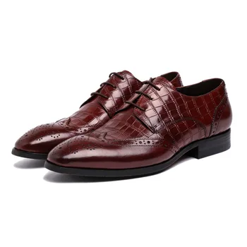 

Genuine Leather Shoes Men's Crocodile Pattern Cowhide Shoes Formal Wear Oxfords