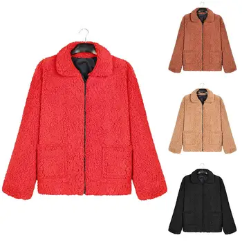 

Elegant Faux Fur Coat Women Autumn Winter Warm Soft Zipper Fur Fleece Jacket Female Plush Overcoat Pockets Casual Teddy Outwear