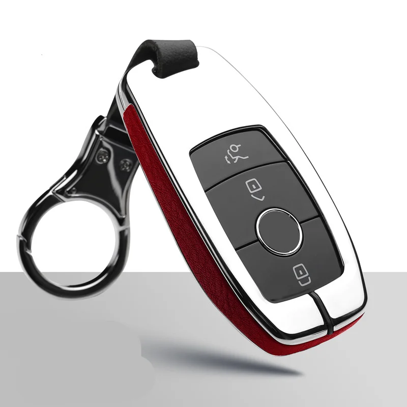 E-sliver red Чехол для ключей автомобиля для Mercedes Benz E V-Class E300 W202 W210 защитная оболочка из цинкового сплава кожаный брелок для ключей авто - Название цвета: E-sliver red