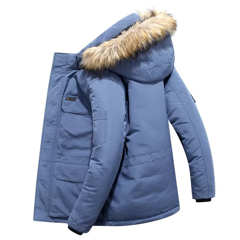 Mens Winter Jacket warm Thick Cotton Multi-pocket Hooded Jacket Male casual Fur Trim Coat men\'s Down jacket coat Plus size M-6XL