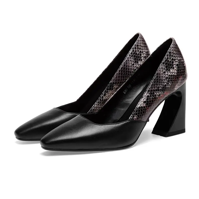 

High Quality Snake Texture Natural Genuine Leather Women Heels Shoes Fashion Mixed Colors Girls High Heel Shoes Woman