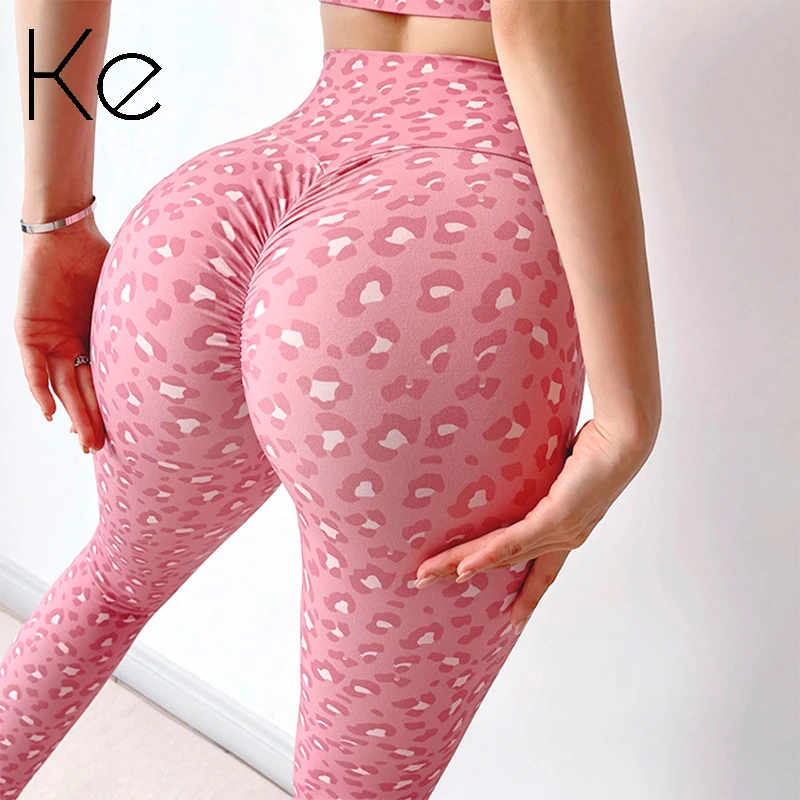 

KE Peach hip fitness pants women's high waist sports leggings hips abdomen sexy leopard print yoga pants trousers for outer wear