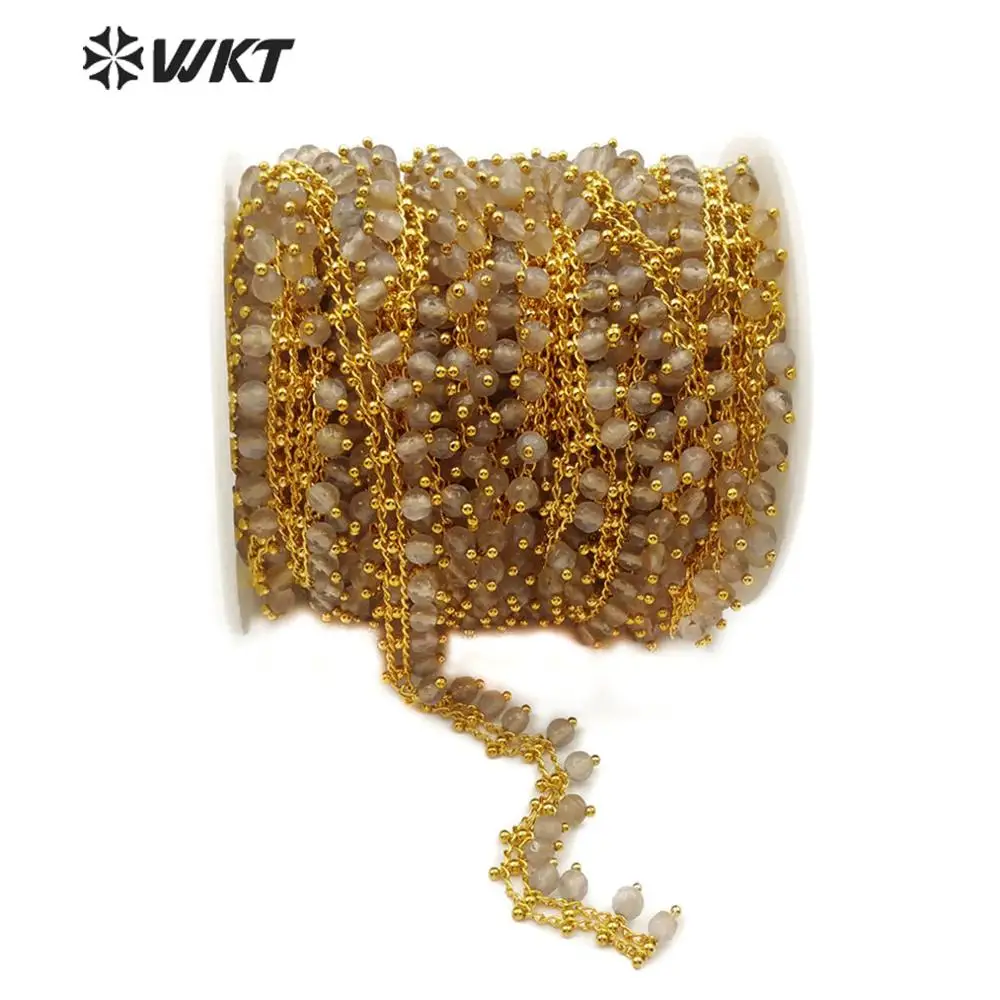 

WT-RBC110 WKT New Arrivals Grey Colors Beans Gold Wire Wrapped Rosary Chain 5 Meter For Women Fashion Jewelry Making