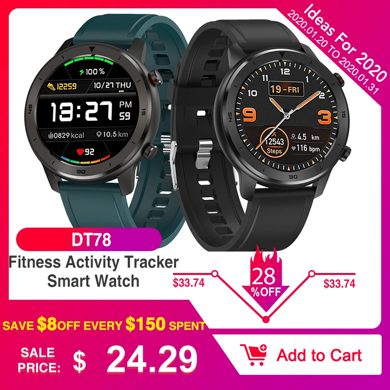 DT Nr. 1 DT78 Runde Touch Control Smart Watch 14 Multi Watch Gesichter Smartwatch Armband Fitness Activity Tracker Männer Frauen Wearable Devices Band Pulsmesser Informationen Push Call Reminder