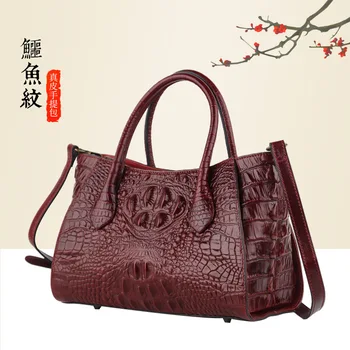 

Top Quality Genuine Leather Messenger Bag Shoulder Top Handle Bags Crocodile Pattern Women Cowhide Cross Body Tote Handbag