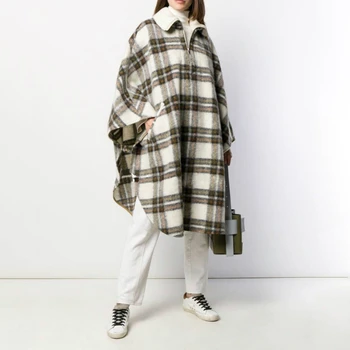 

woman wool long coat Grey Check Gabriel Cape Coat Plaid Gabrion Blanket Cape Coat Gaston Blancket Cape ISABEL Coat Women