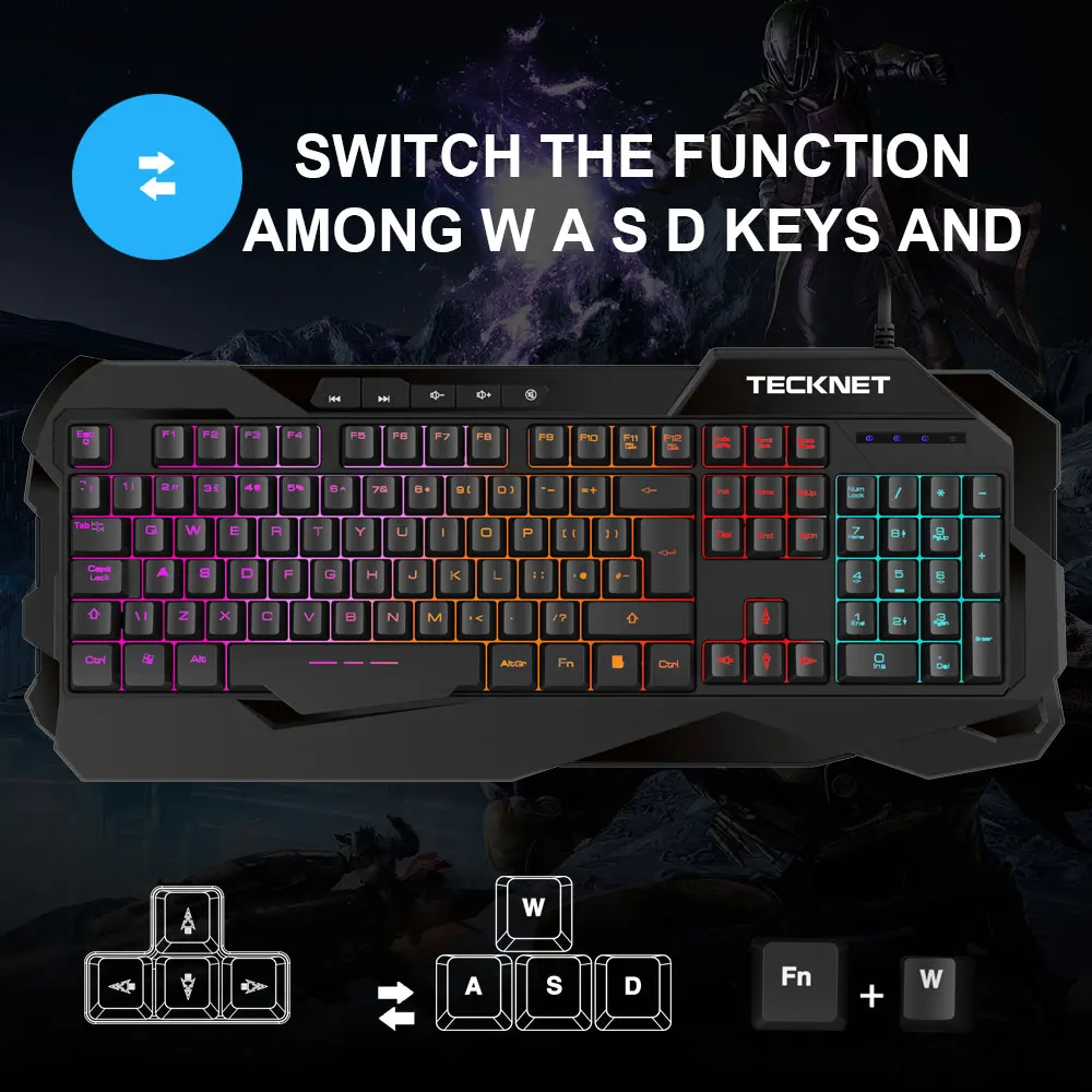 TeckNet игровая клавиатура механическое ощущение анти-ореолы игровые клавиатуры светящаяся подсветка английская раскладка клавиатура для геймера