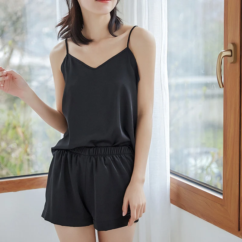 

Women Pajama Set Large-size Sleepwear Women's Milk Silk Suspenders Waistcoats Pyjamas For Fat Mm Thin Three-point Shorts