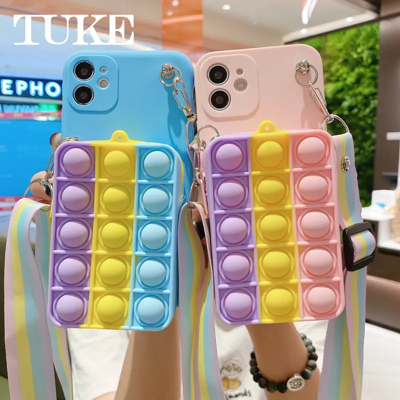 Relieve Stress Fidget Toys 3D Push Pop Bubble Silicone Case for OPPO RENO 6 Pro PLUS Lanyard Back Cover | Мобильные телефоны и