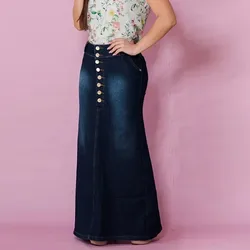 Saia feminina saia jeans saias de cintura alta split bandage jeans saia casual botão frontal lavado denim a linha saias longo saia jean