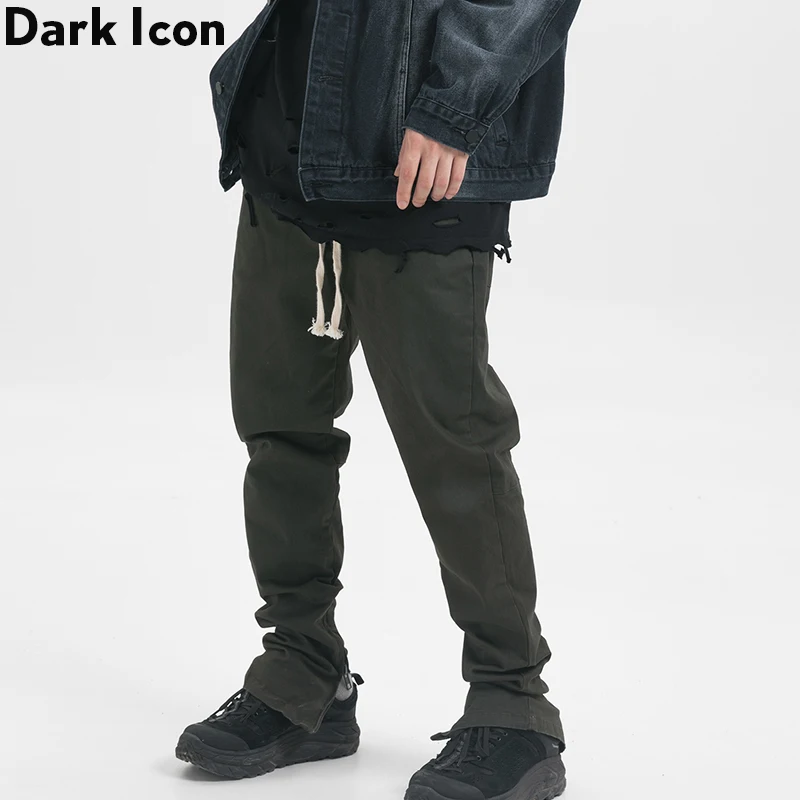 

Dark Icon Plain Ankle Zipper Skinny Pants Men Elastic Waist Drawstring Slim Fit Men's Pants Man Trousers 3Colors