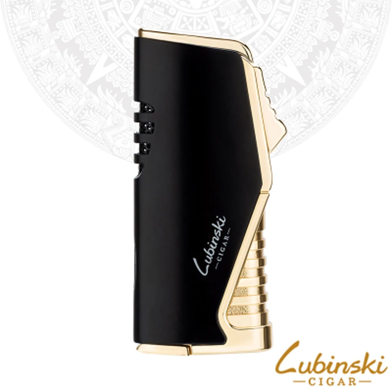 Black LUBINSKI металлическая зажигалка для сигар, ветрозащитная, 3 струйный фонарь, деловая Зажигалка для сигар, зажигалка для сигарет с сигарой, подарочная коробка - Цвет: Black