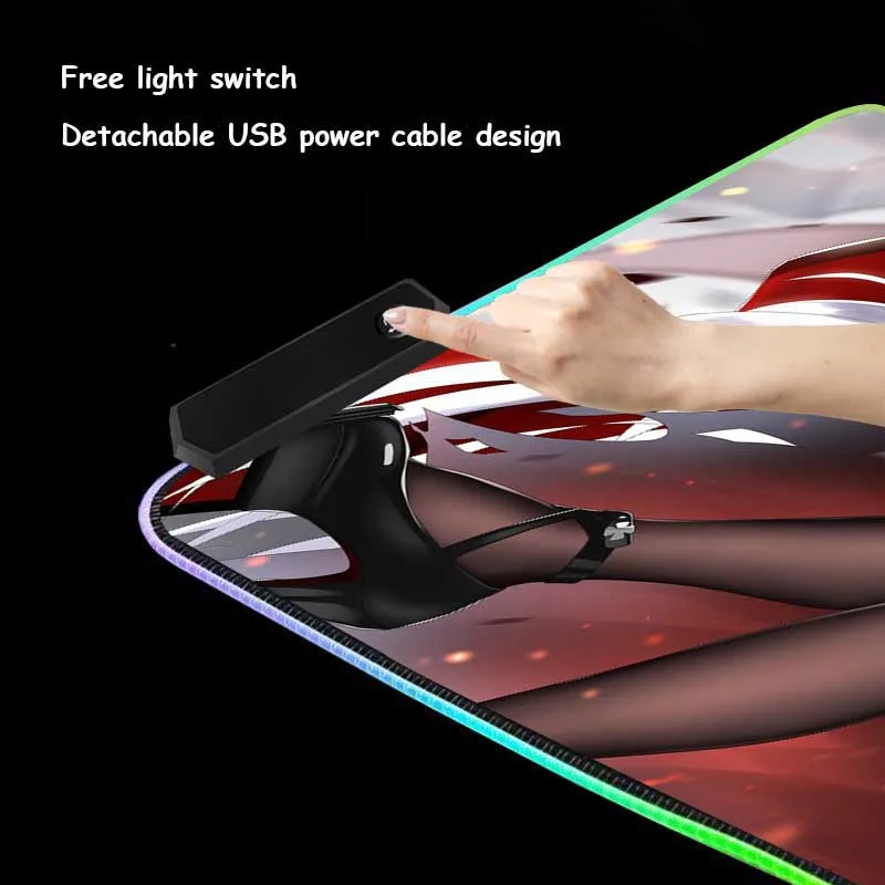 XGZ большая RGB Красочная мышка с подсветкой Блокировка края аниме сексуальные командор чулки соблазнение пользовательский компьютерный стол коврик нескользящий