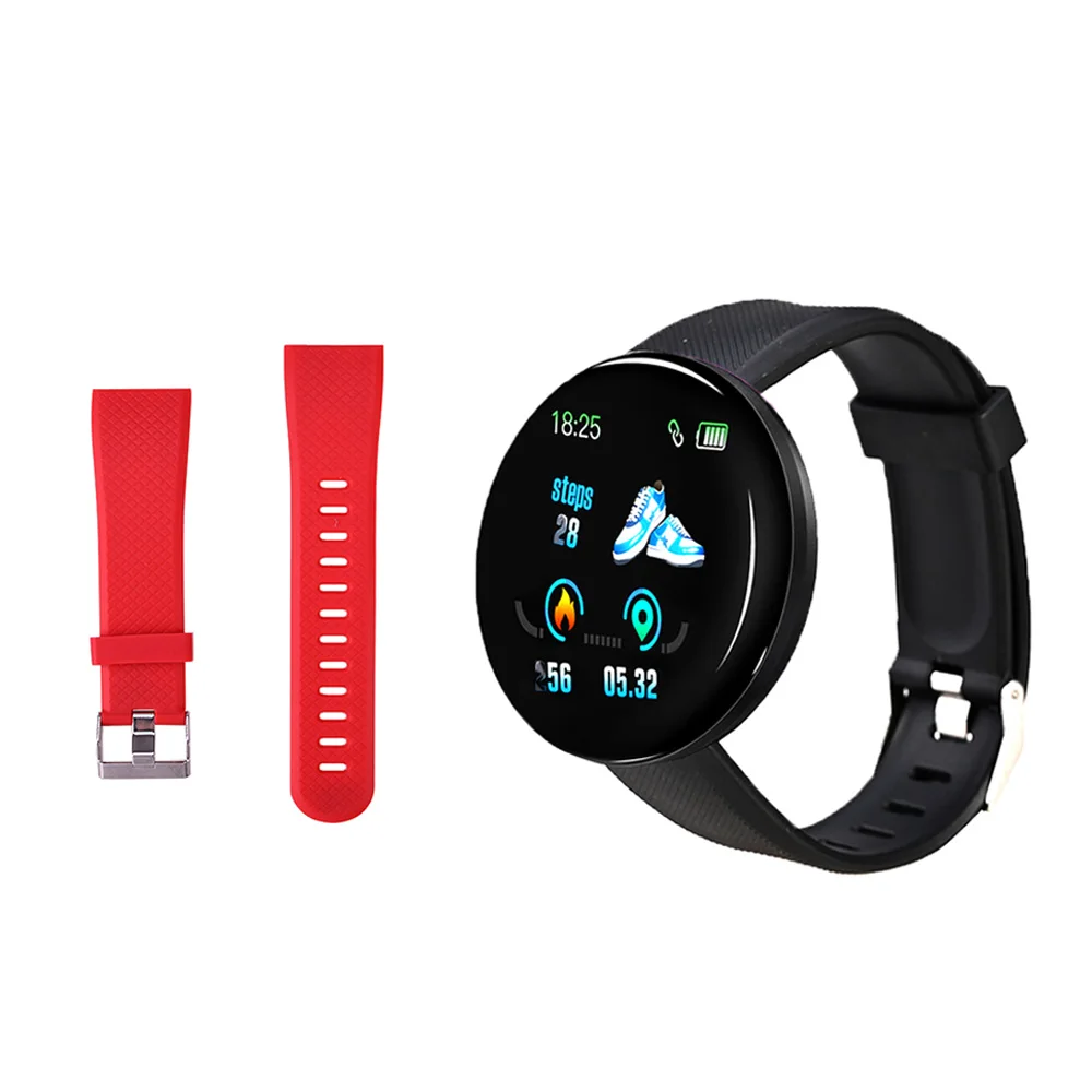 D18 Bluetooth Smart Wristband Blood Pressure Heart Rate Measurement Smart Bracelet Sport Tracker Smart Watch D13 Smartwatch - Цвет: Black N Red strap