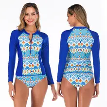 Blue Long Sleeve Swimwear Women Rash Guard Two Piece Rashguard For Surfing Beach Bathing Suits Surf Clothes 6605