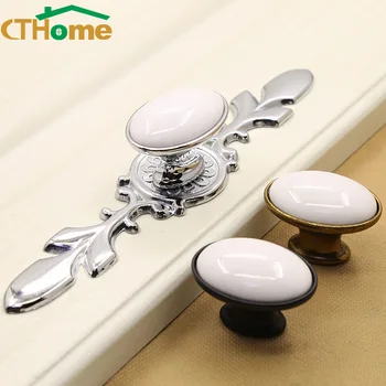 CTHome Zinc Alloy Ceramic Handle Wardrobe Kitchen Cabinet Knobs and Handles Furniture Knob Drawer Pulls Equipment French Country