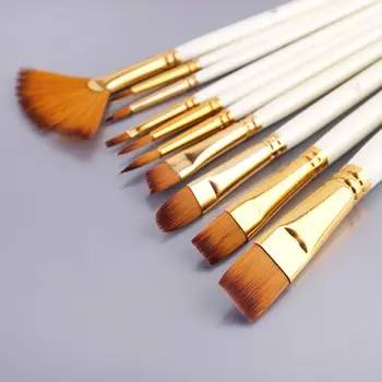 

10pcs Paint Brushes Watercolor Nylon Hair Round Filbert Angel Flat Paintbrushes