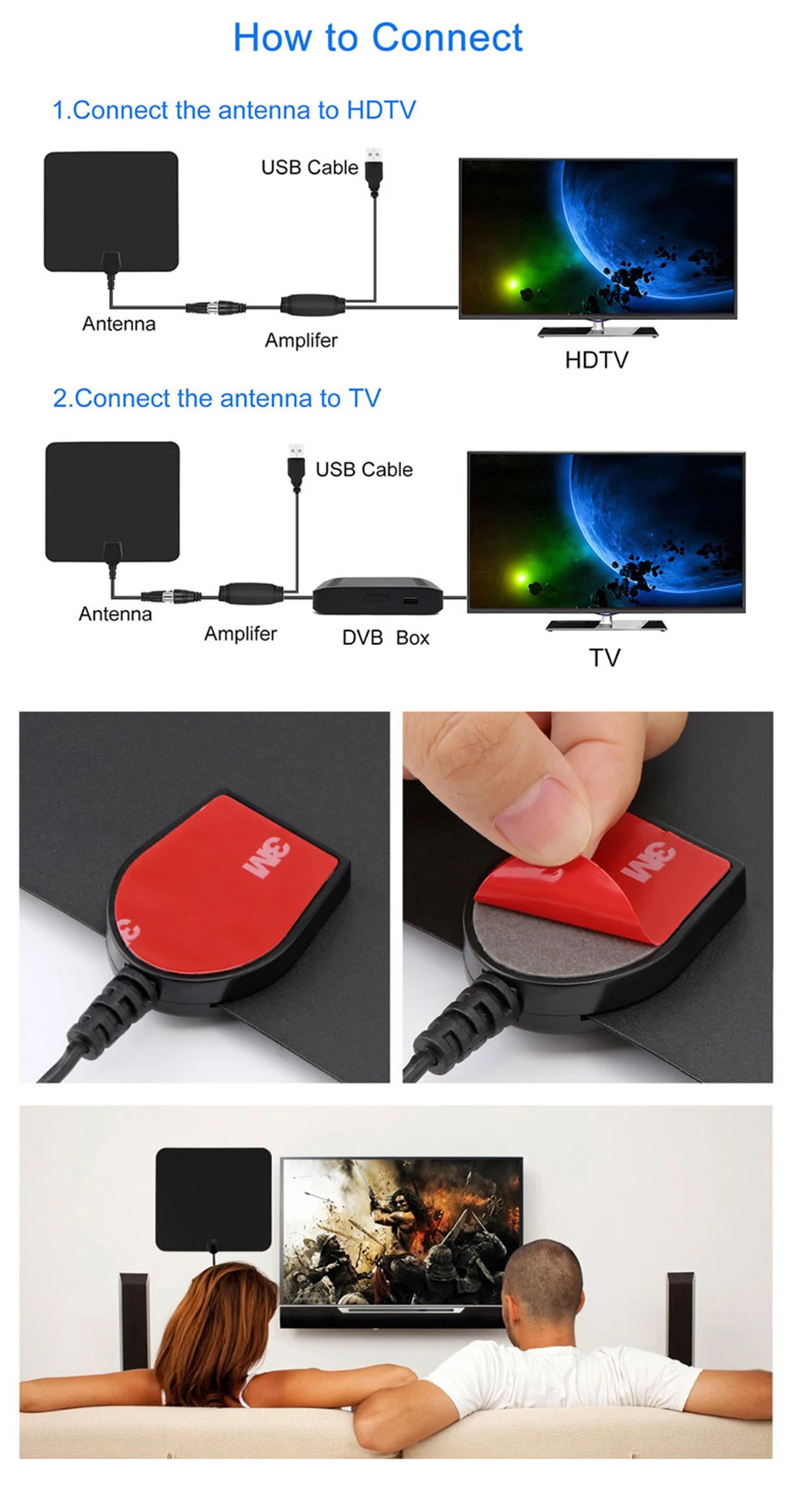 DLENP ТВ антенна цифровой HDTV цифровой усилитель тв антенна DVB-T TDT Крытый DVB-T2 для спутникового ресивера 50 миль диапазон