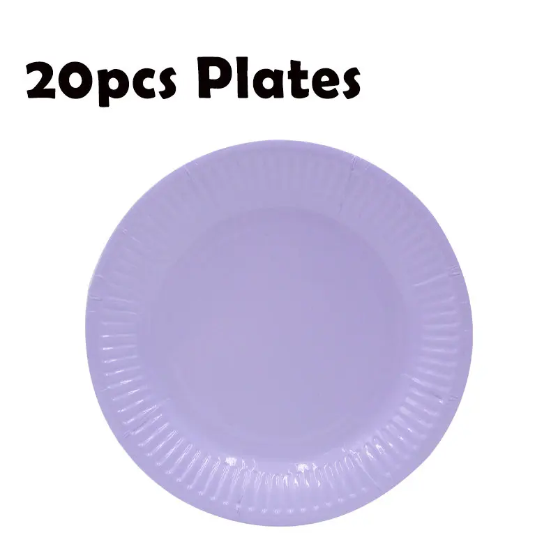 Plates 20pcs Вечерние принадлежности для мероприятий, однотонные фиолетовые одноразовые салфетки для сервировки, юбилейные чашки для дня рождения, соломинки, тарелки для девочек - Цвет: Plates 20pcs