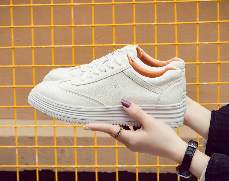 Leather Women Sneakers Fashion Pink Shoes for Women Lace up White Shoes Creepers Platform Shoes off white shoes