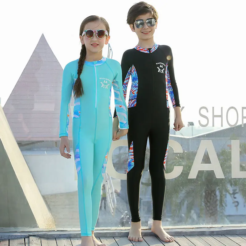 Детский купальник для мальчиков и девочек соединенные брюки с длинными рукавами