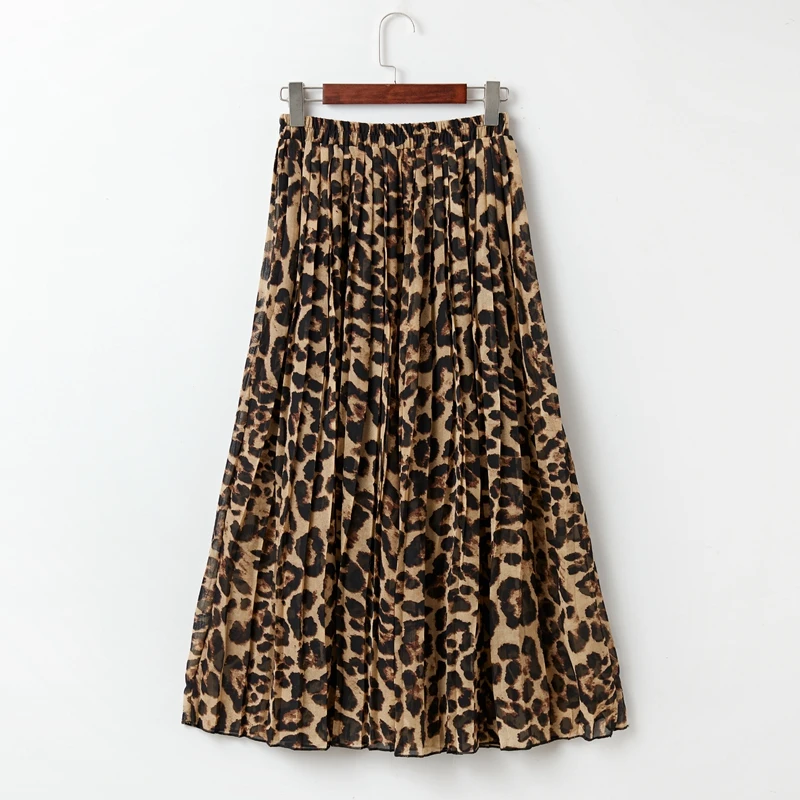 Las mujeres de falda de leopardo verano otoño Boho playa plisada de gasa falda Casual de mujer azul rojo verde Vintage vestido largo Maxi falda