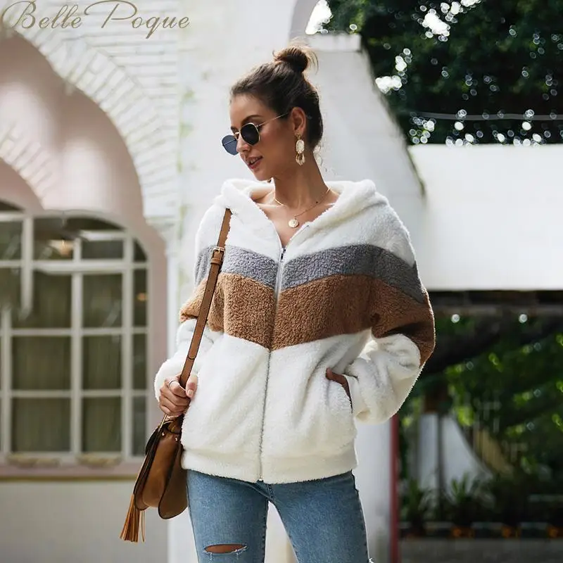 Belle Poque лоскутные куртки с капюшоном осеннее зимнее пальто женское модное повседневное плотное теплое пальто Мягкие короткие куртки для женщин
