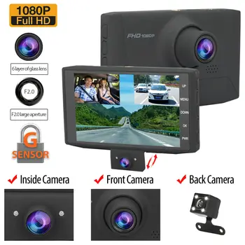 

4'' 1080P HD Car DVR 3 Lens Dash Cam Auto Digital Video Recorder Dashcam Camera G-Sensor Night Vision Rearview Camera Car DVRs
