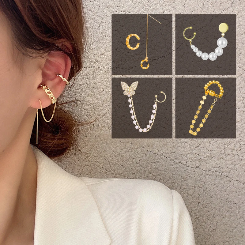 FAMSHIN Ear Cuff Butterfly Clips On Earrings For Women Chain Earrings Pearl Earing Boho Earings Tassel Piercing Fashion Jewelry