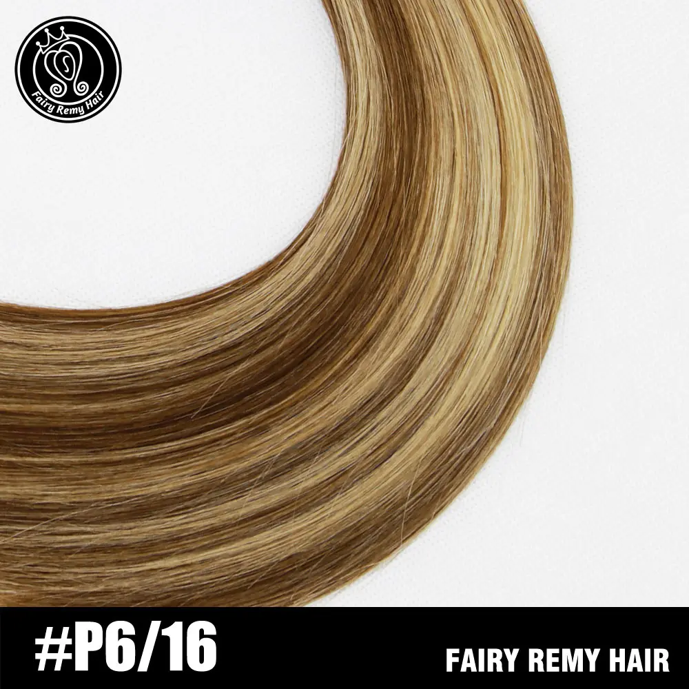 P6/16 Сказочные волосы remy, 100 г/шт., настоящие европейские Прямые Натуральные кудрявые пучки волос, 16 дюймов, платиновый блонд, волосы Remy для наращивания - Цвет: P6/16