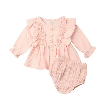

Emmababy Newborn Infant Toddler Baby Girl Long Sleeve Button Ruffles Tops Dress+Short Pants Autumn Clothes Autumn