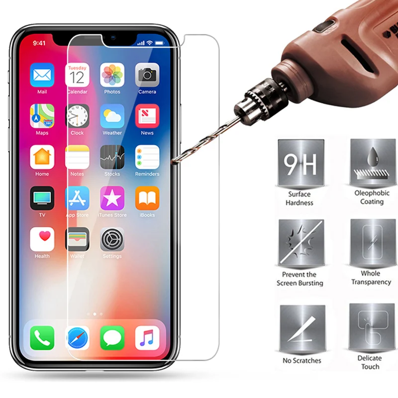 Закаленное стекло для iPhone 7, 8, 6, 5, 5S, SE, защита экрана телефона, 9 H, HD, жесткая Передняя пленка для iPhone X, XR, XS Max, 11 Pro, 6S Plus, 4