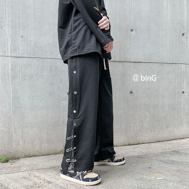 Pantalones de chándal con abertura lateral para hombre, ropa de calle de Hip Hop, de pierna ancha y cintura elástica, y rectos, estilo Cargo Harajuku _ - AliExpress Mobile