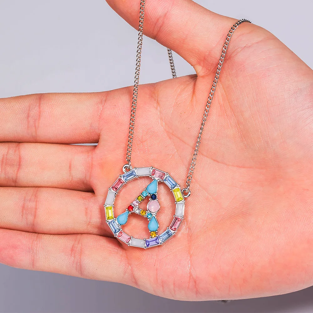 

2019 Multicolor CZ Micro Pave Zircon Charm Necklace Fashion Gold White Gold 26 Letter Pendant Couple Necklace Holiday Gift