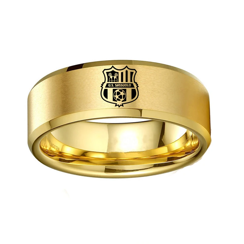 

Sassuolo Calcio F.C Football Club Logo Fans Ring 8mm Custom DIY Laser Engarving Name Logo Stainless Steel Ring for Mens Gifts