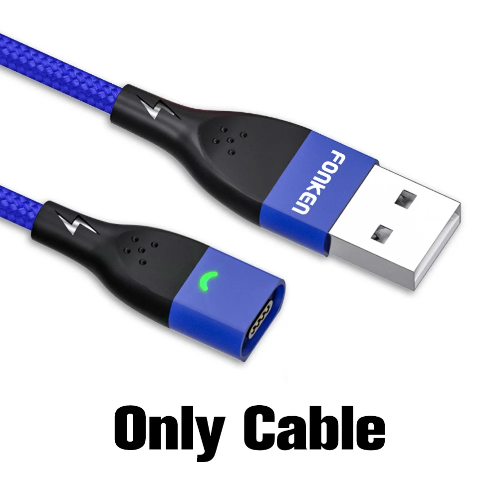 Магнитный кабель Micro USB FONKEN, магнитный кабель type C, кабели для зарядки телефонов для iPhone, samsung, huawei, Xiaomi, быстрая зарядка, 1 м, 2 м - Цвет: Blue Cable no Plug