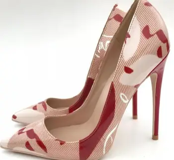 

Sexy Lady Pumps Patent Leather Red High Heels Pointed Toe Sandals Luxury Graffiti Brand Designer Shinny Womens Shoes Plus Size40