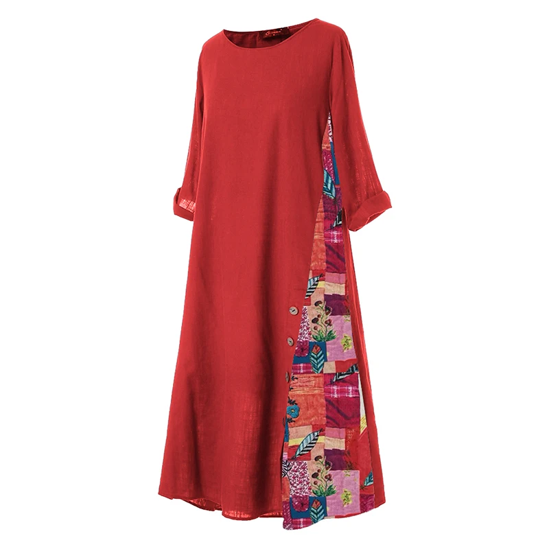 ZANZEA, женское платье, осень-лето, vestidos, длинное, макси платье, цветочный принт, туника, уличная, на пуговицах, повседневное, размера плюс, сарафан