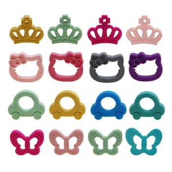 

10PCS Silicone butterfly Hello kitty Crown Car Teether Beads Baby Cartoon Animal Pendants Silicone Teethers