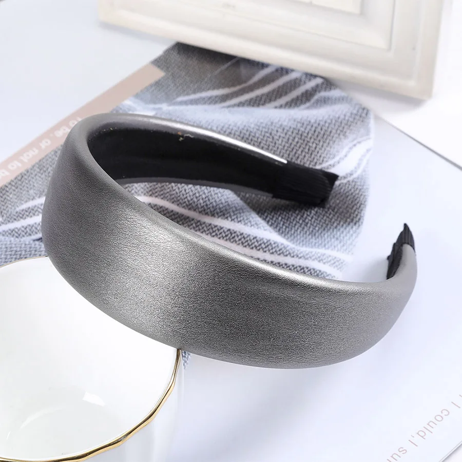 Серый Haimeikang Fashion Satin Bezel Headband Solid Color Hair Accessories Women Autumn Winter Head Hoop Wide-brimmed Headdress - Цвет: Серый