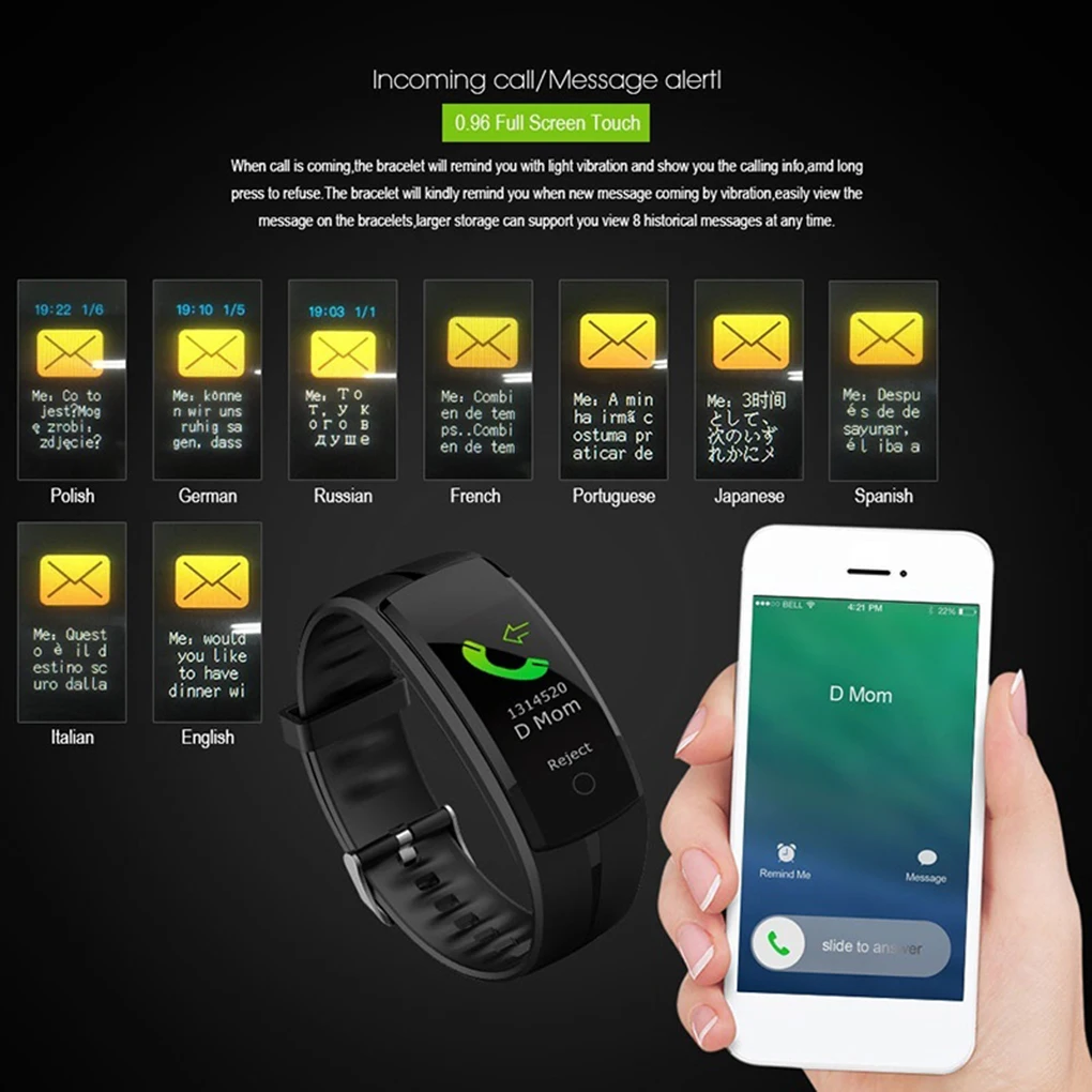 QS100 0,9" Bluetooth умный Браслет мониторинг сердечного ритма Водонепроницаемый Фитнес-трекер спортивные часы