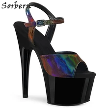 Sorbern Hologram Black Sandals 17Cm High Heel Slingbacks Platform Summer Shoes Open Toe Ankle Strap Ladies Sandals Custom