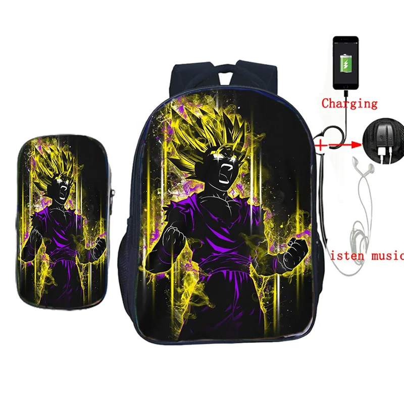 13 2 шт./компл. школьные сумки с пеналом аниме Dragon Ball Z рюкзак Гоку печать usb зарядка дорожные сумки для подростков - Цвет: 13