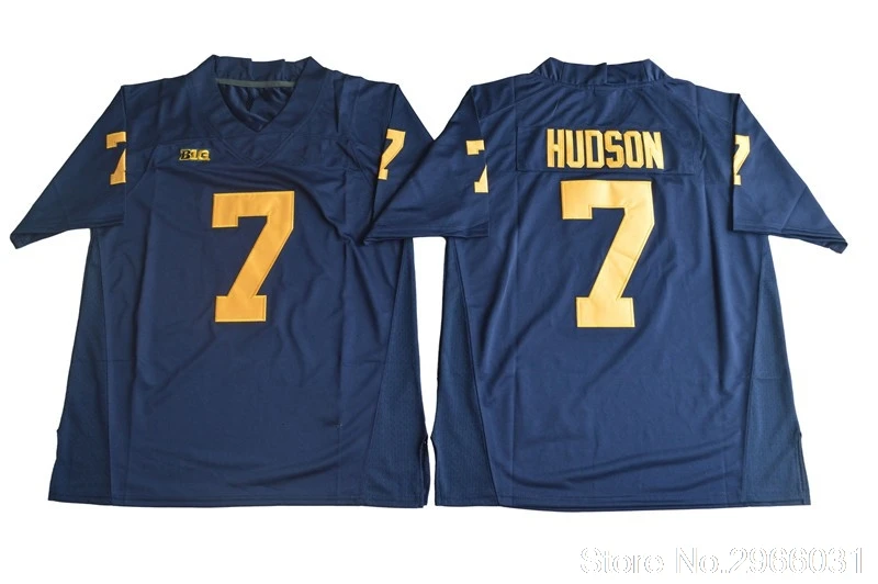Мичиган#7 Khaleke Hudson college Jersey-белый темно-синий сшитый Размер S-3XL