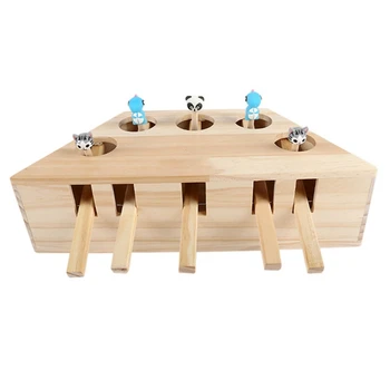 

Cat Hunt Toy, Pet Indoor Solid Wooden Interactive Cats Toys,5-Holed Mouse Seat Scratch