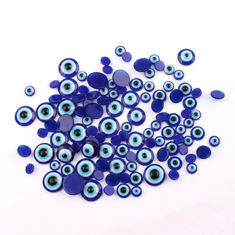 

50Pcs Glass Blue Evil Eye DIY Flat Round Beads Amulet Protection Jewelry Making T4MD