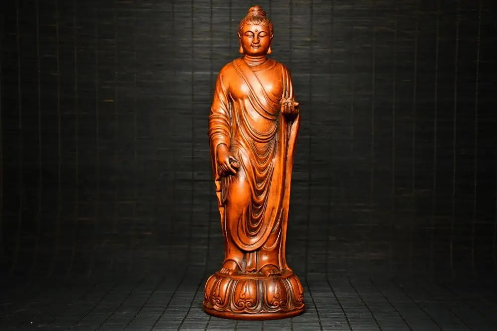 

Home Decor 10" Old Boxwood Pure Hand-Carved Big Day Tathagata Buddha Statue Shakyamuni Buddha Statue Amitabha