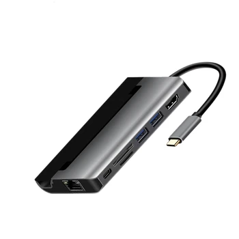 

MultiFunction USB Hub Adapter 7 In1 USB C Hub Adapter Gigabit RJ45 4K HDMI PD Charger SD/TF Card Reader for